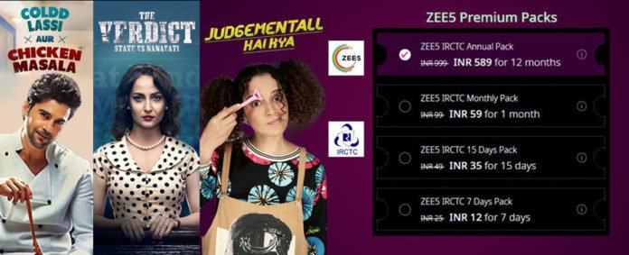 IRCTC ZEE5 Offer - Up To 50% Off On Premium Packs IRCTC ZEE5 Offer - Up To 50% Off On Premium Packs