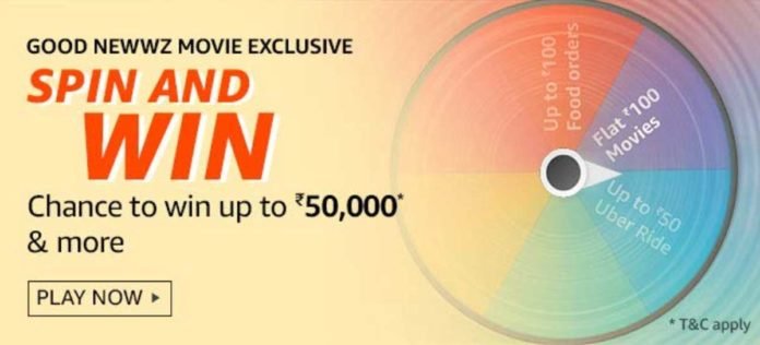 Amazon Good Newwz Movie Spin And Win - Prizes Up To Rs.50,000 (Till 31 Dec 2019)