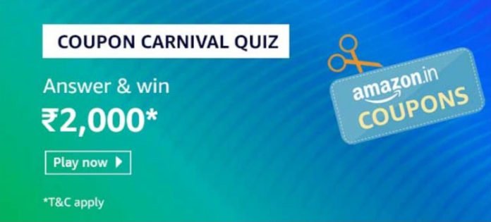 Amazon Coupon Carnival Quiz Answers - Win Rs.2,000
