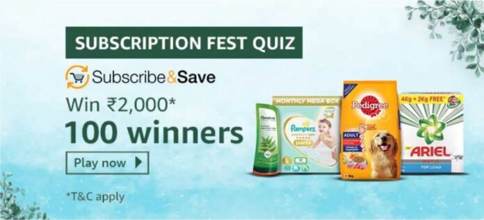 Amazon Subscription Fest Quiz Answers - Win Rs.2,000 Reward Amazon Subscription Fest Quiz Answers - Win Rs.2,000 Reward
