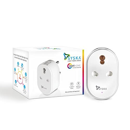 Syska 16A Wi-Fi Smart Plug with Energy Monitoring- Suitable for Syska 16A Wi-Fi Smart Plug with Energy Monitoring- Suitable for Large Appliances like Geysers, Microwave Ovens, Air Conditioners (Works with Alexa and Google Assistant)- White