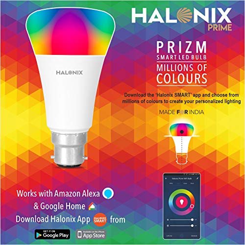 Halonix Wi-Fi Enabled Smart LED Bulb 12W B22 (16 Million Colors + Warm White/Neutral White/White) (Compatible with Amazon Alexa and Google Assistant)