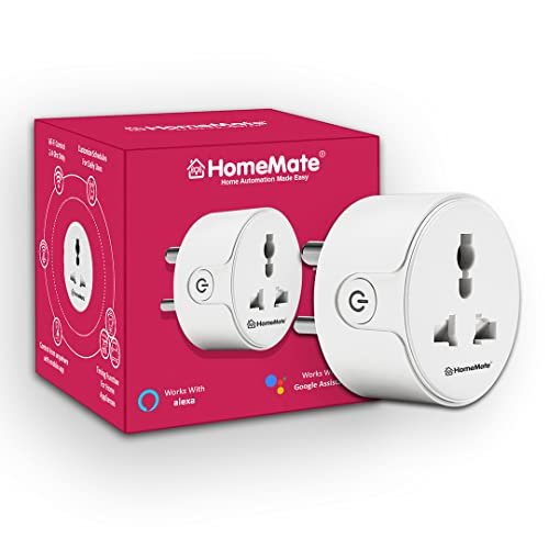 HomeMate WiFi + BLE Smart Plug Socket 10A (Pack of HomeMate WiFi + BLE Smart Plug Socket 10A (Pack of 1), With Energy Metering, Type - D, Suitable for Small appliances, Works with Amazon Alexa and Google home (Type D - 10A, Pack of 1)