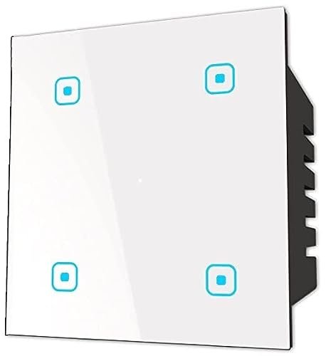 TEQOOZ® 4-Switch Smart Wi-Fi + Bluetooth Touch Switch (White) (6 TEQOOZ® 4-Switch Smart Wi-Fi + Bluetooth Touch Switch (White) (6 Amp Each) | Smart Life App Control I Compatible with Alexa, Google Home, Apple Siri | Glass Finish