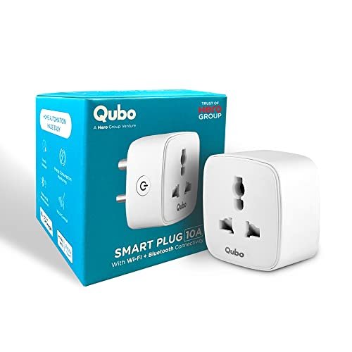 QUBO 10A Wifi + BT Smart Plug from Hero Group, QUBO 10A Wifi + BT Smart Plug from Hero Group, Energy Monitoring, Suitable for small devices like TVs, Air Purifiers, Mobile & Laptop Chargers (Voice Control with Amazon Alexa and Google Assistant)