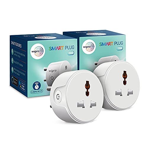 Wipro 10A smart plug with Energy monitoring- Suitable for small Wipro 10A smart plug with Energy monitoring- Suitable for small appliances like TVs, Electric Kettle, Mobile and Laptop Chargers (Compatible with Alexa and Google Assistant) (DSP1100) (Pack of 2)