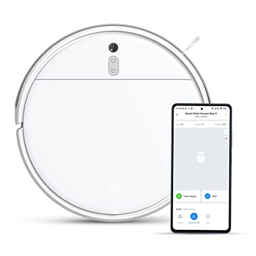 MI Xiaomi Robot Vacuum-Mop 2i, 2200 Pa Powerful Suction, 450 MI Xiaomi Robot Vacuum-Mop 2i, 2200 Pa Powerful Suction, 450 mL Large-Capacity Dustbin, Electronically-Controlled 270 mL Water Tank, Controls remotely via app, Alexa/GA Enabled, White