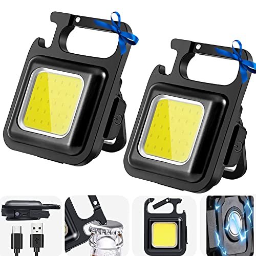 Komire Pocket Flashlight Keychain, 2PACK 800 Lumens COB Small Rechargeable Komire Pocket Flashlight Keychain, 2PACK 800 Lumens COB Small Rechargeable Keychain Flashlights, 4 Modes Working Light with Folding Bracket Bottle Opener and Magnet Base for Camping