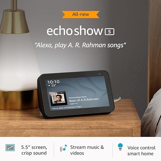 All new Echo Show 5 (2nd Gen, 2021 release) - Smart speaker with 5.5" screen, crisp sound and Alexa (Black)