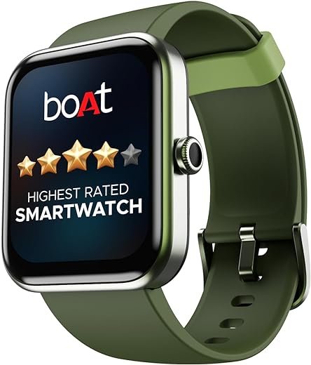 boAt Xtend Smart Watch with Alexa Built-in, 1.69” HD Display, Multiple Watch Faces, Stress Monitor, HR & SpO2 Monitoring, 14 Sports Modes, Sleep Monitor, 5 ATM & 7 Days Battery Life(Olive Green)