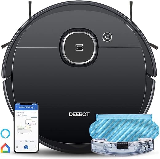 Ecovacs DEEBOT OZMO 920 2-in-1 Vacuuming and Mopping Robot with Smart Navi 3.0 Systematic Cleaning, Multi-Floor Mapping, Compatible with Alexa, Large, Black