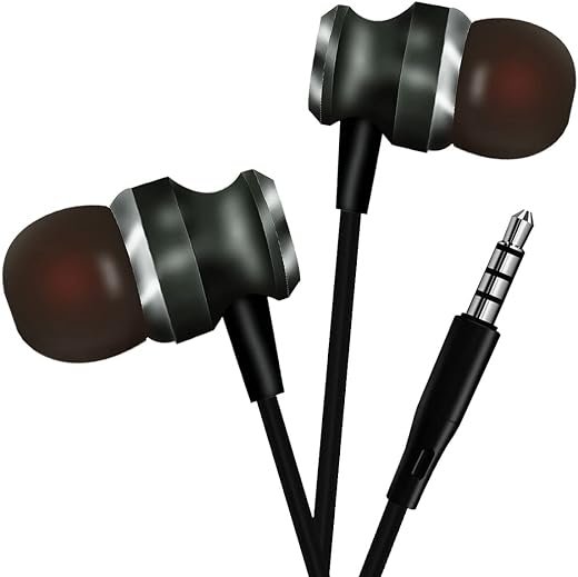 ENDEFO Noise-isolating in-Ear Wired 3.5mm Jack Earphones with Extra bass Stereo Music, Built-in mic, and Metal Earbuds All Audio Players with a 3.5mm Female Jack are Compatible (Black) (EEP22M)