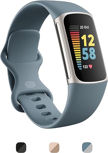 Fitbit Charge 5 Advanced Health & Fitness Tracker with Built-in GPS, Stress Management, Sleep Tools, 24/7 Heart Rate, SpO2 & More, Steel Blue/Platinum, One Size (S & L Bands Included)