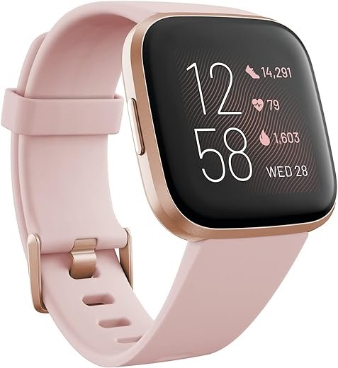 Fitbit FB507RGPK Versa 2 Health & Fitness Smartwatch with Heart Rate, Music, Alexa Built-in, Sleep & Swim Tracking, Petal/Copper Rose, One Size (S & L Bands Included) (Petal/Copper Rose)