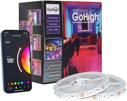 GoHigh Dream 10m/32.8ft Smart LED Wi-Fi Strip Lights - RGB Dimmable, App & Voice Controlled, Music Sync - Ideal for Home Decor, Parties & Ambiance - Alexa & Google Assistant Compatible