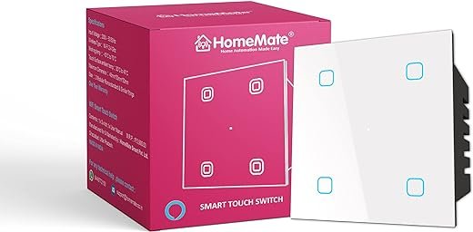 HomeMate Wi-Fi Smart 4 Gang Touch Switch (White, Pack of 1) | No Hub Required | Works with Amazon Alexa, Google Assistant & Siri