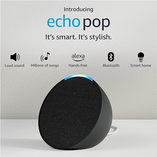 Introducing Echo Pop (2023 release)| Smart speaker with Alexa and Bluetooth| Loud sound, balanced bass, crisp vocals| Black