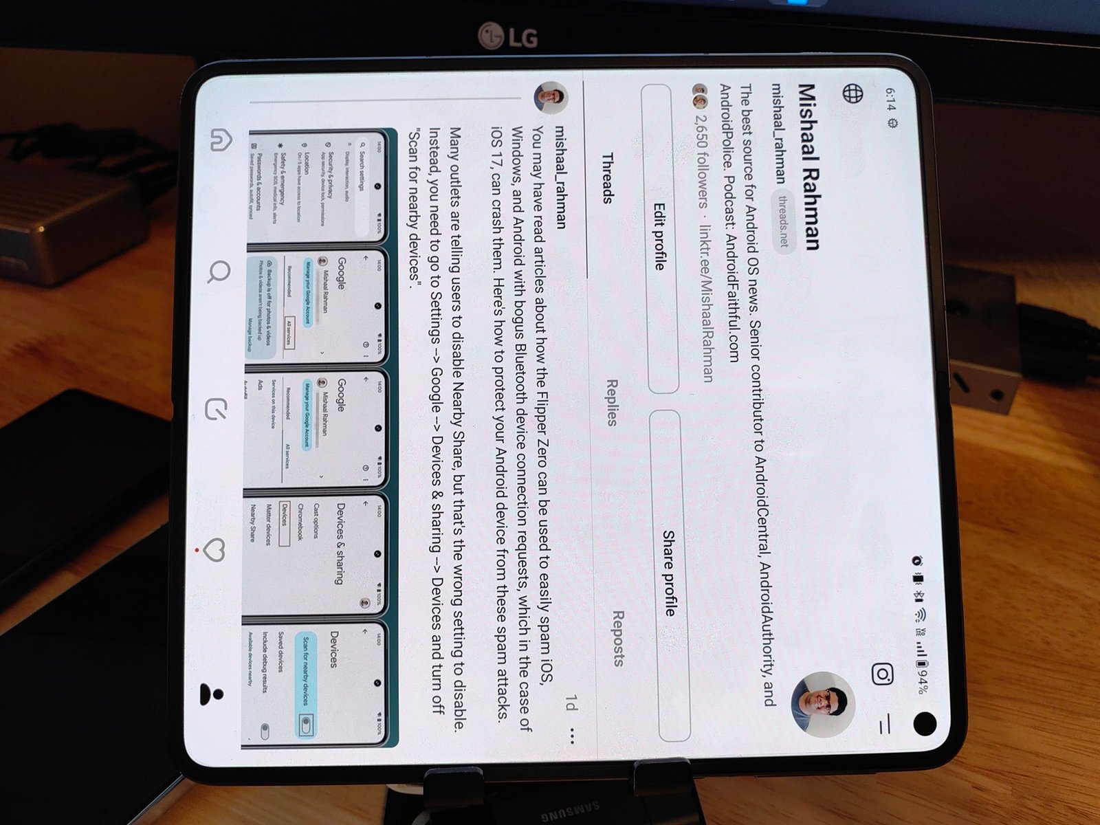 The Threads app in portrait orientation on the OnePlus Open