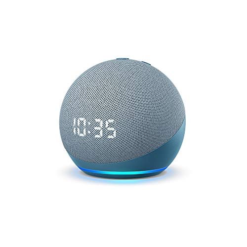 Echo Dot (4th Gen, 2020 release) with clock | Next generation smart speaker with powerful bass, LED display and Alexa (Blue)