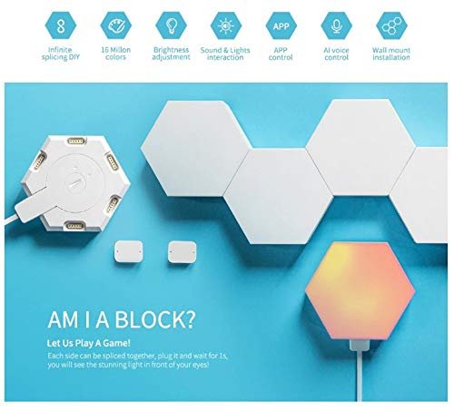 JERN® Quantum Lamp DIY LED Night Light Creative Geometry Assembly Smart APP Control Amazon Alexa Lamp Life Smart (6 Hexagon Units with Base) 3 1700468049 331 JERN® Quantum Lamp DIY LED Night Light Creative Geometry Assembly