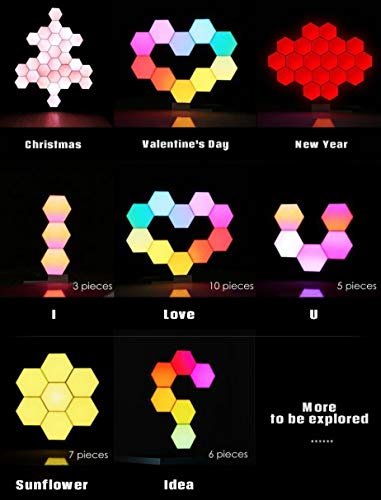 JERN® Quantum Lamp DIY LED Night Light Creative Geometry Assembly Smart APP Control Amazon Alexa Lamp Life Smart (6 Hexagon Units with Base) 8 1700468050 570 JERN® Quantum Lamp DIY LED Night Light Creative Geometry Assembly