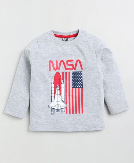 giniekids Full Sleeves NASA Text & Rocket Printed Tee - Dark Grey