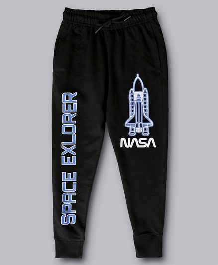 Kidsville Full Length Nasa Printed Joggers - Black