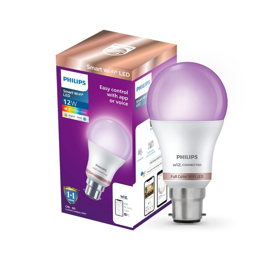 PHILIPS Wiz Wi-Fi Enabled B22 9-Watt LED Smart Bulb, Compatible with Amazon Alexa and Google Assistant(16M Colours +Shades of White + Dimmable + Tunable)