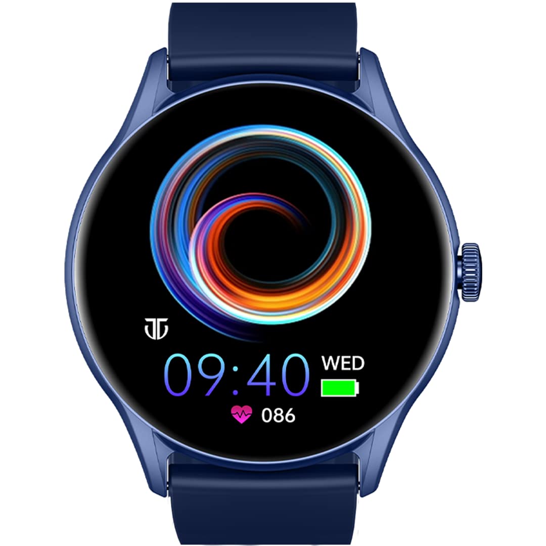 Titan Evoke Smart Watch with 1.43" AMOLED Display &466 x 466 Resolution|1000 Nits Brightness|Functional Crown|SingleSync BT Calling|Multisport Modes|Auto Stress & Mood Monitor|200+ Watchfaces (Blue)