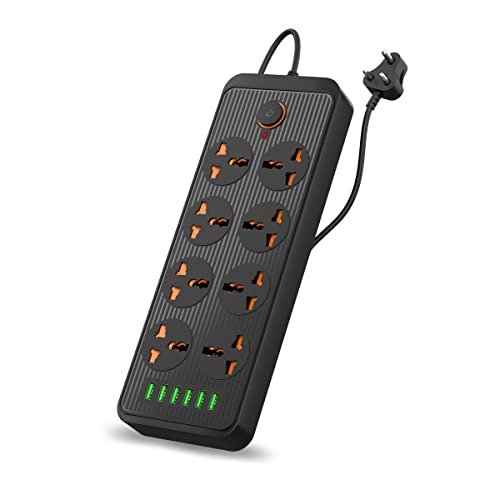 Portronics Power Plate 7 with 6 USB Port + 8 Portronics Power Plate 7 with 6 USB Port + 8 Power Sockets Smart Electric Universal Extension Board Multi Plug with 2500W, 3Mtr Cord Length, 2.1A USB Output(Black)
