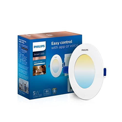 PHILIPS Smart Wi-Fi LED Downlighter 5-Watt Round Wiz Connected Compatible PHILIPS Smart Wi-Fi LED Downlighter 5-Watt Round Wiz Connected Compatible with Amazon Alexa and Google Assistant (Warm White/White + Dimmable)