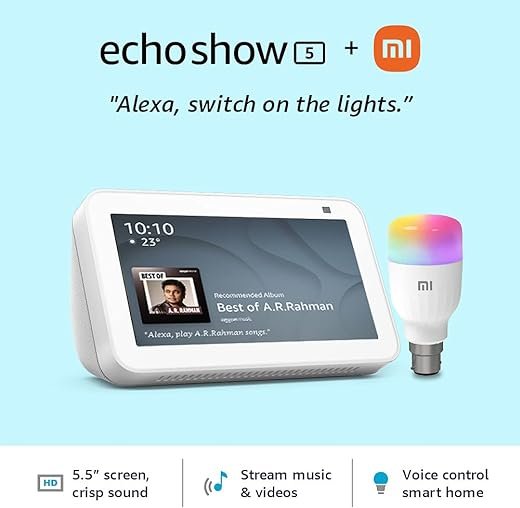 All new Echo Show 5 (2nd Gen, White) Combo with Mi LED smart color bulb