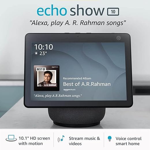 Echo Show 10- 10.1" HD smart display with motion, premium sound and Alexa (Black)