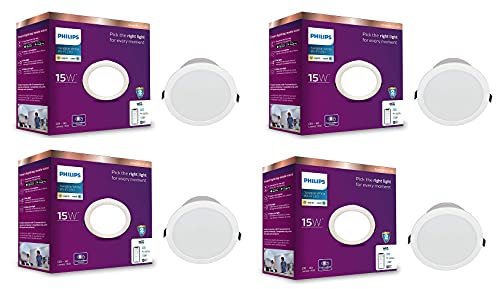 PHILIPS Smart Wi-Fi LED Downlighter 15-Watt Wiz Connected, Compatible with Amazon Alexa and Google Assistant (Warm White/White + Dimmable)