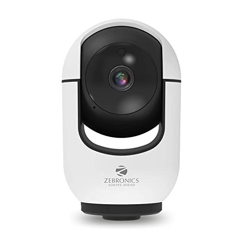 ZEBRONICS Smart Cam 105 WiFi 355 Degree PTZ Camera with Video Monitoring, Night Vision, Motion Tracking, 2MP 1080p, App Access, 2 Way Audio, Ceiling Mount, MicroSD Card & Cloud Storage Support, White