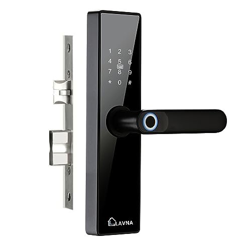 LAVNA LA16 Smart WiFi Door Lock with Fingerprint, Bluetooth + LAVNA LA16 Smart WiFi Door Lock with Fingerprint, Bluetooth + WiFi Mobile App, PIN, OTP, RFID Card and Manual Key Access for Wooden Doors (Black) (Bluetooth)