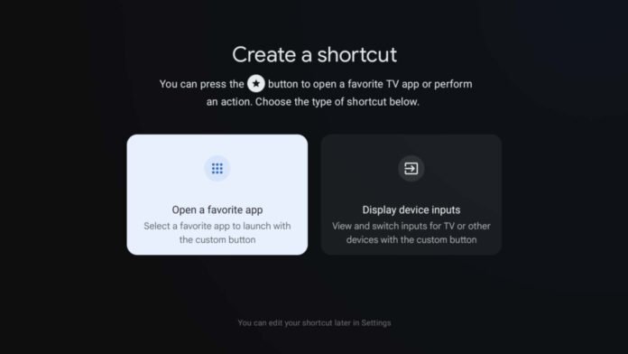 The button-mapping screen for the Google TV star button.