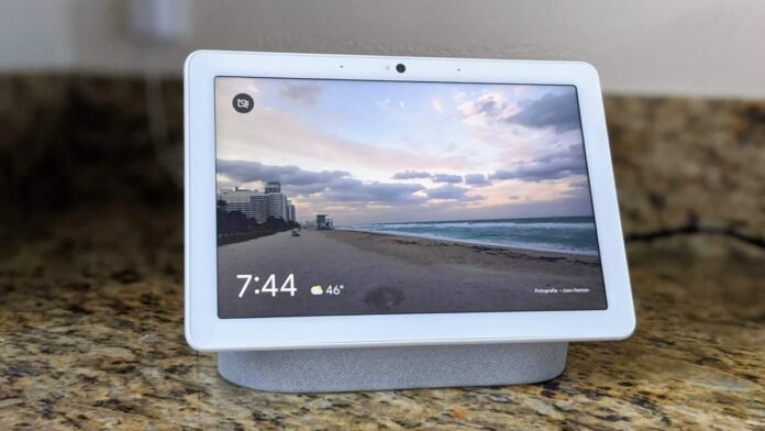 google nest hub max sitting on a counter