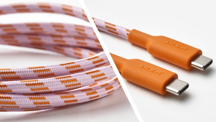 IKEA solves your charging headaches with its new cheap, colorful An orange IKEA USB-C cable on a white table