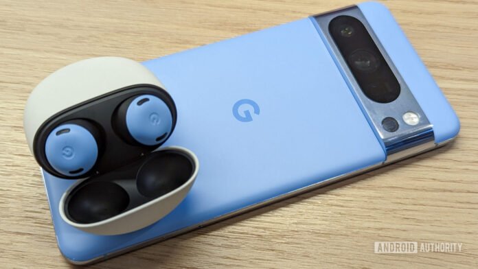 google pixel buds pro on top 8 pro bay blue 1