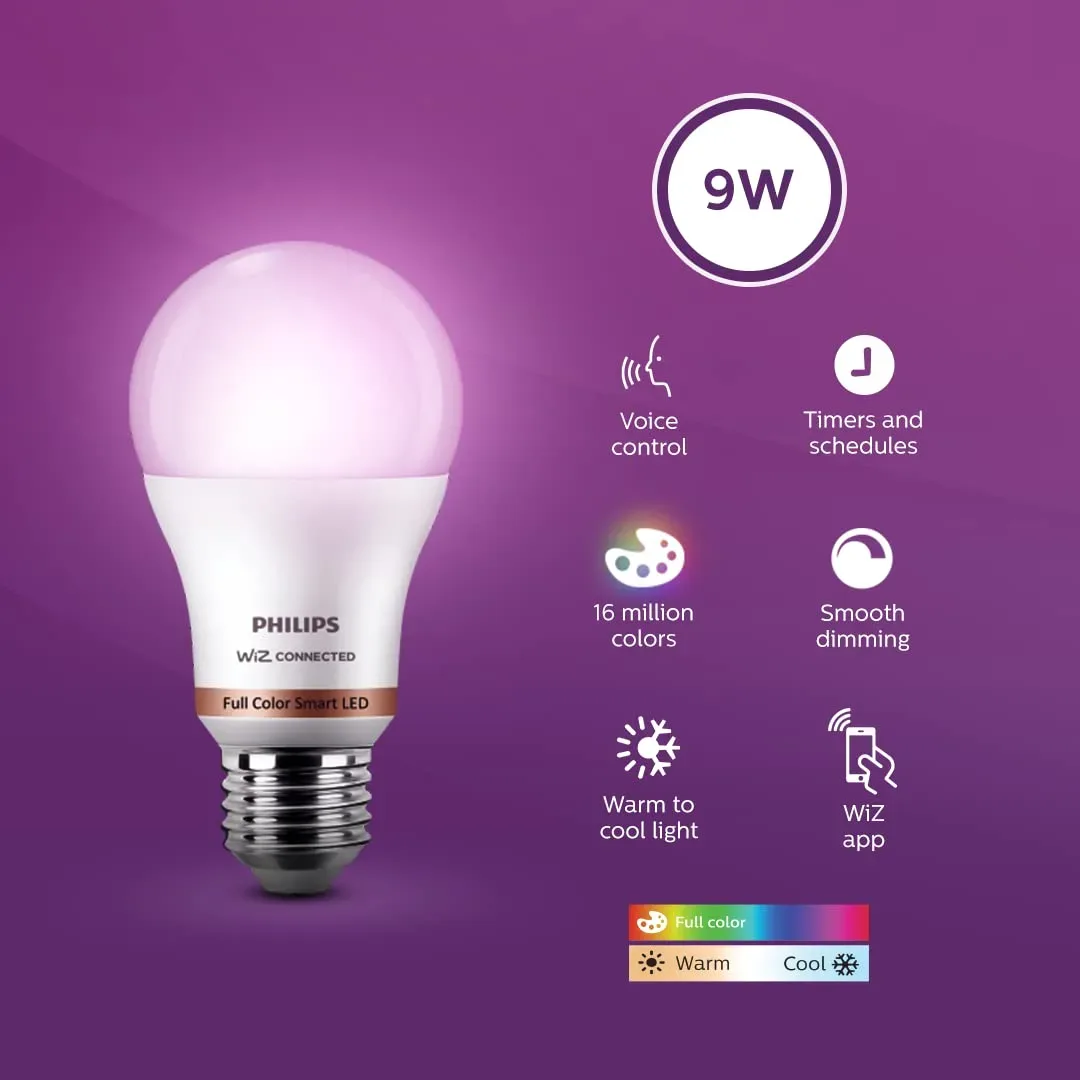 9W Philips WiZ Smart WIFI LED Bulb E27 (16M Colours + CCT + Dimmable)