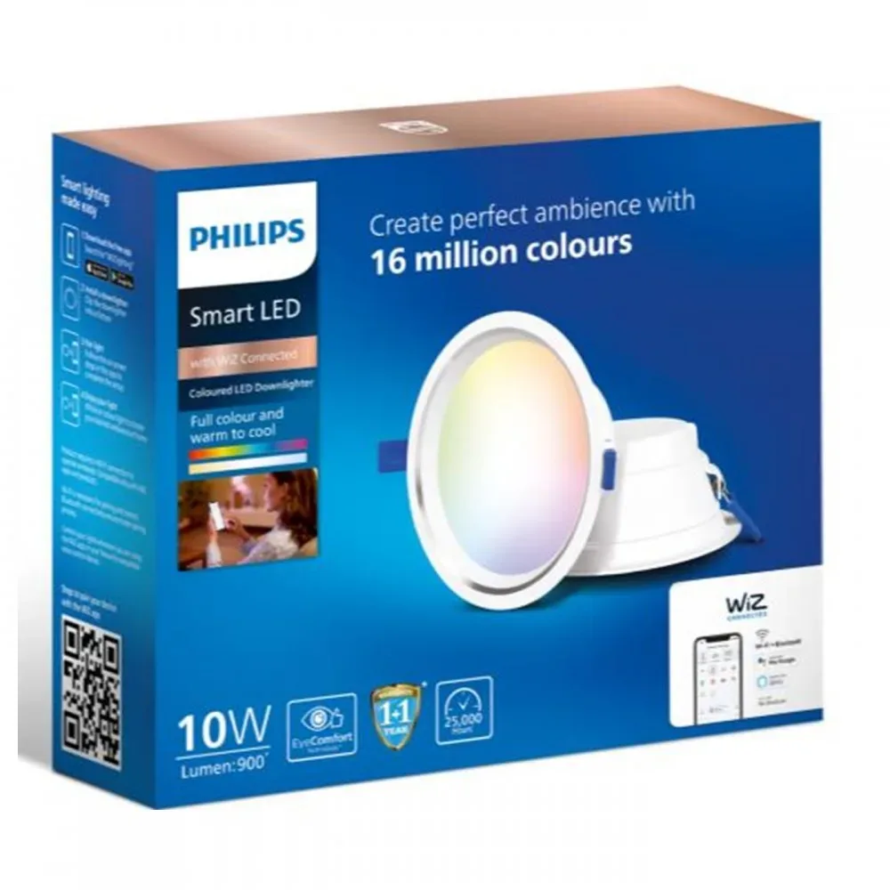 Philips Smart Coloured Downlighter Aura Style WiZ Connected Wi-Fi LED DL – 10W RGB (16M Colours + Tunable White + Dimmable)