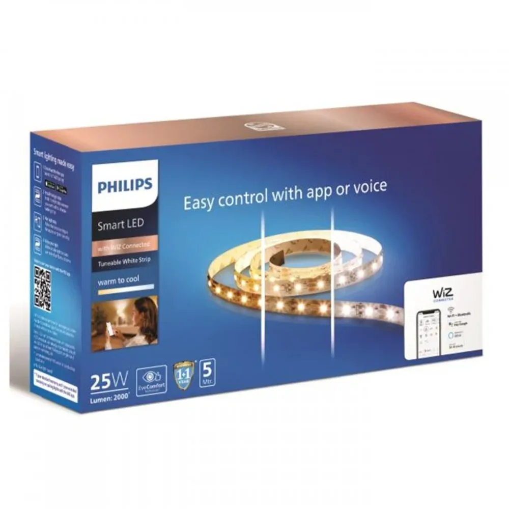 Philips Smart WiZ WIFI LED TW Strip with Driver and Controller – 120 LEDs/m, 5m, 25W (Tunable White + Dimmable)