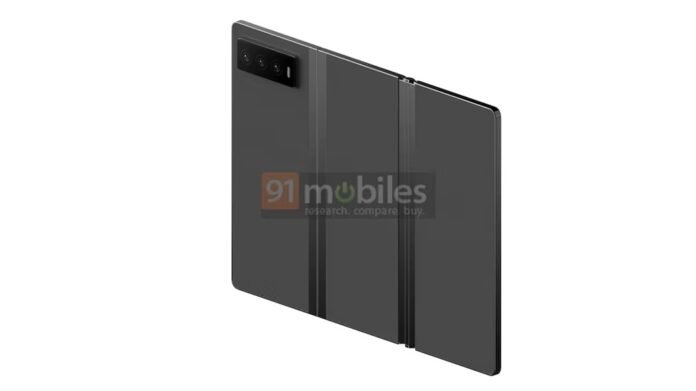 Xiaomi's alleged tri-fold appears in new Chinese database listing An alleged patent rendering of Xiaomi's potential tri-fold phone.