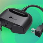 Kasa Smart outdoor Plug EP40 on a colorful background