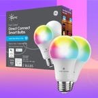 GE Cync Smart Light Bulbs on a colorful background