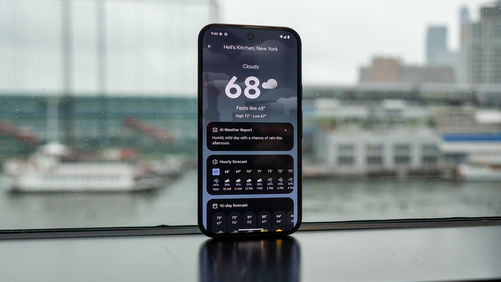 Exploring the new Pixel Weather app on a Google Pixel 9 Pro XL including AI summary and the new widget view