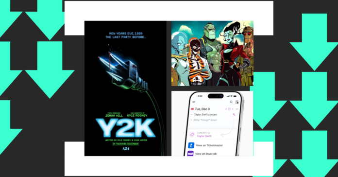 More great gadgets, apps, and things to buy for 2024 Images of Y2K, Twos, and Creature Commandos, on an Installer illustration background.