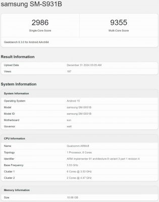 Samsung Galaxy S25 Geekbench result