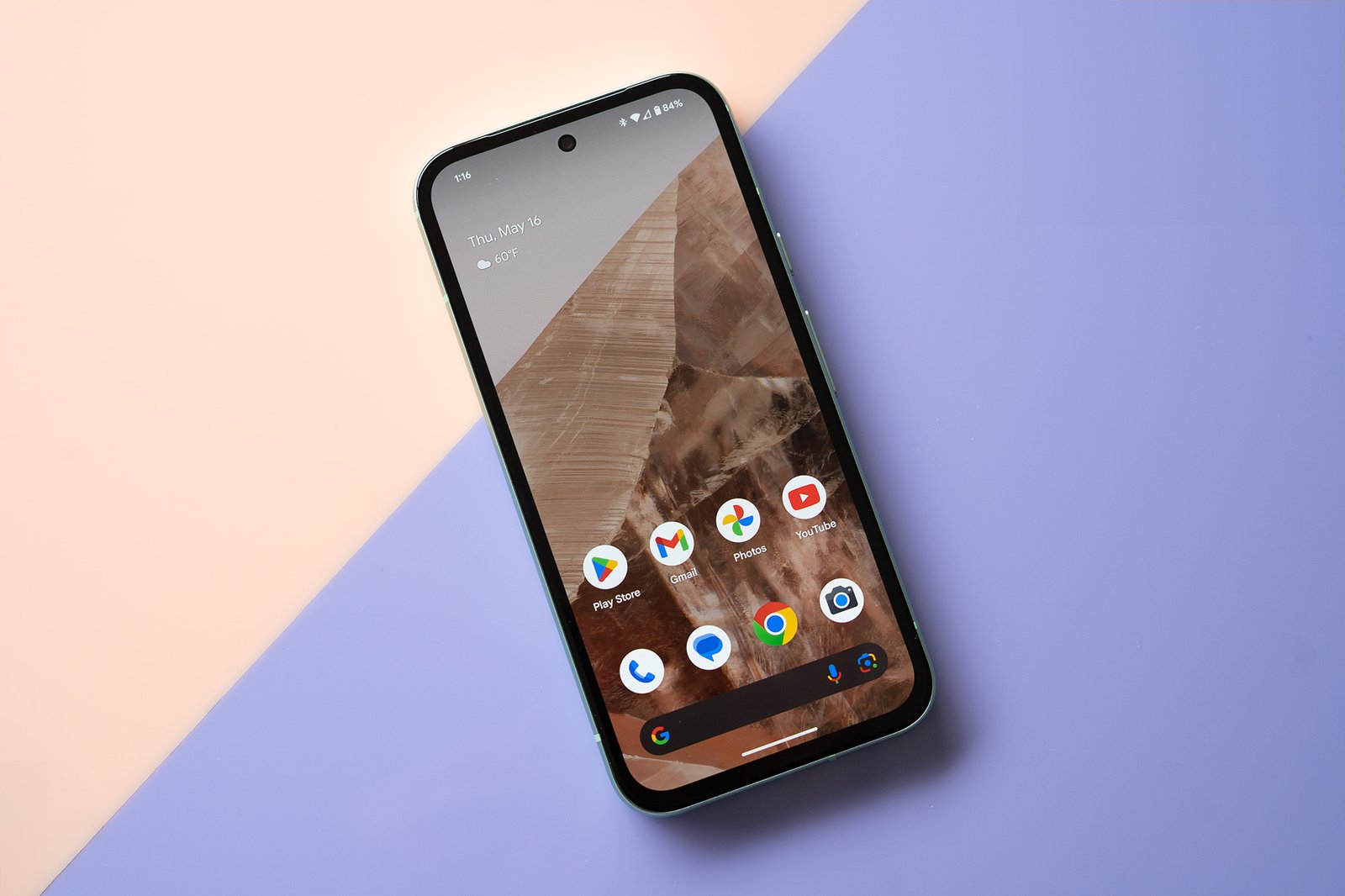 Google Pixel 8A showing homescreen.